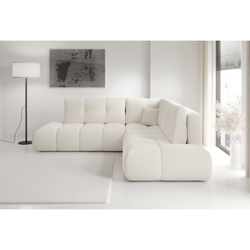 Uitschuifbare hoekbank met opbergruimte, L-vorm, ALMADA links, beige