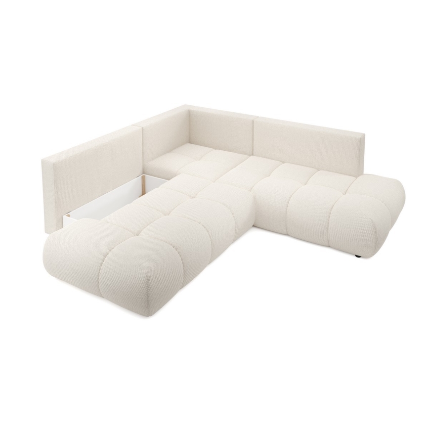 Uitschuifbare hoekbank met opbergruimte, L-vorm, ALMADA links, beige