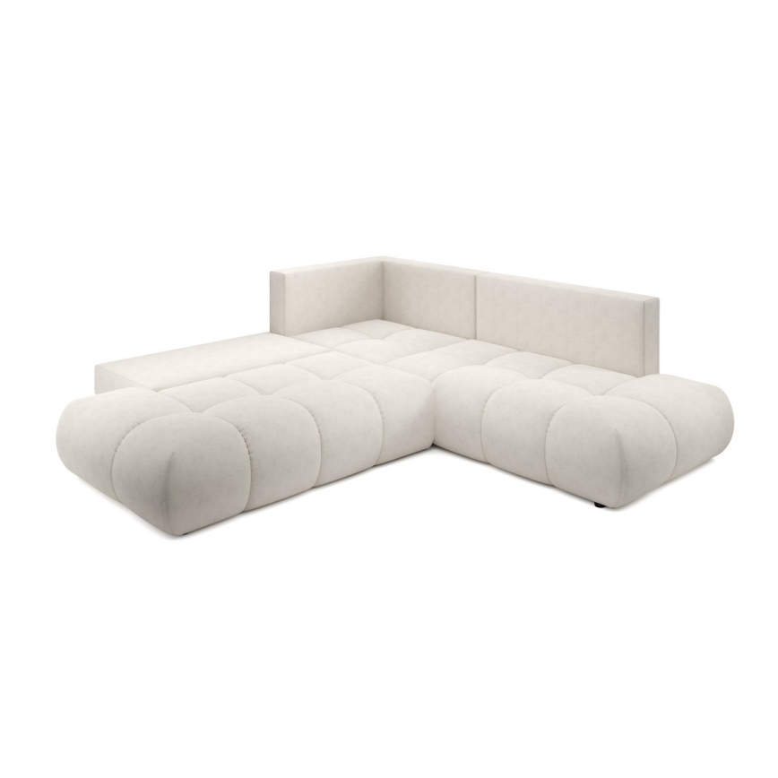Uitschuifbare hoekbank met opbergruimte, L-vorm, ALMADA links, beige