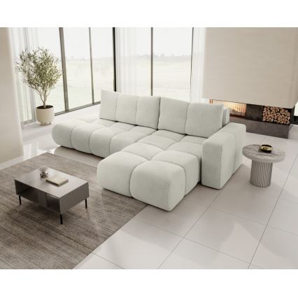 Uitschuifbare hoekbank met bekleding en opbergruimte, L-vormig, ALMADA, rechts, beige