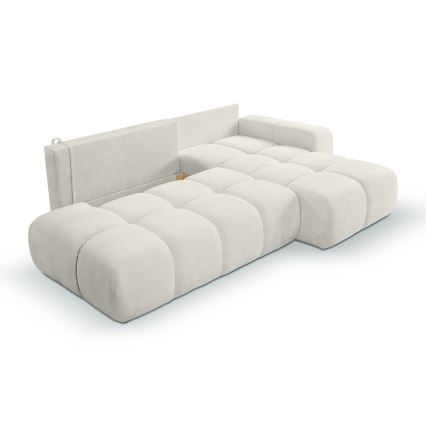Uitschuifbare hoekbank met bekleding en opbergruimte, L-vormig, ALMADA, rechts, beige