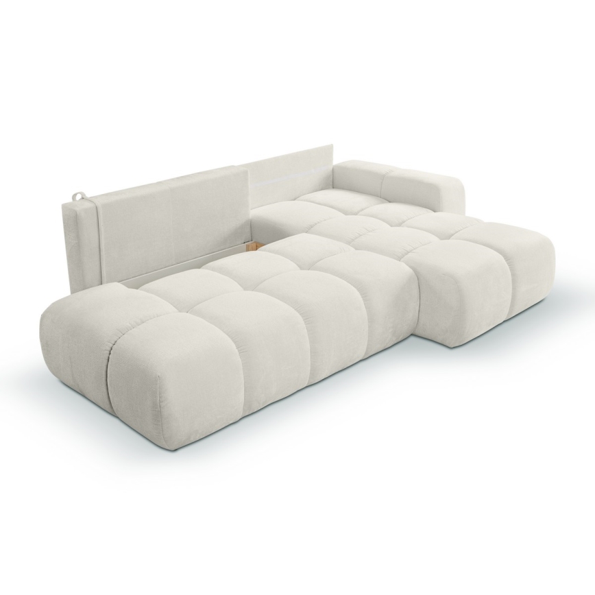 Uitschuifbare hoekbank met bekleding en opbergruimte, L-vormig, ALMADA, rechts, beige