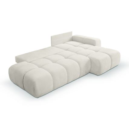 Uitschuifbare hoekbank met bekleding en opbergruimte, L-vormig, ALMADA, rechts, beige