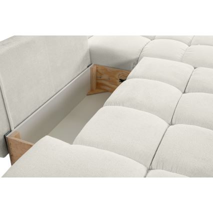 Uitschuifbare hoekbank met bekleding en opbergruimte, L-vormig, ALMADA, rechts, beige