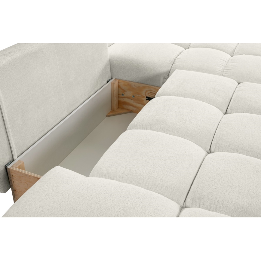 Uitschuifbare hoekbank met bekleding en opbergruimte, L-vormig, ALMADA, rechts, beige