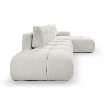 Uitschuifbare hoekbank met bekleding en opbergruimte, L-vormig, ALMADA, rechts, beige