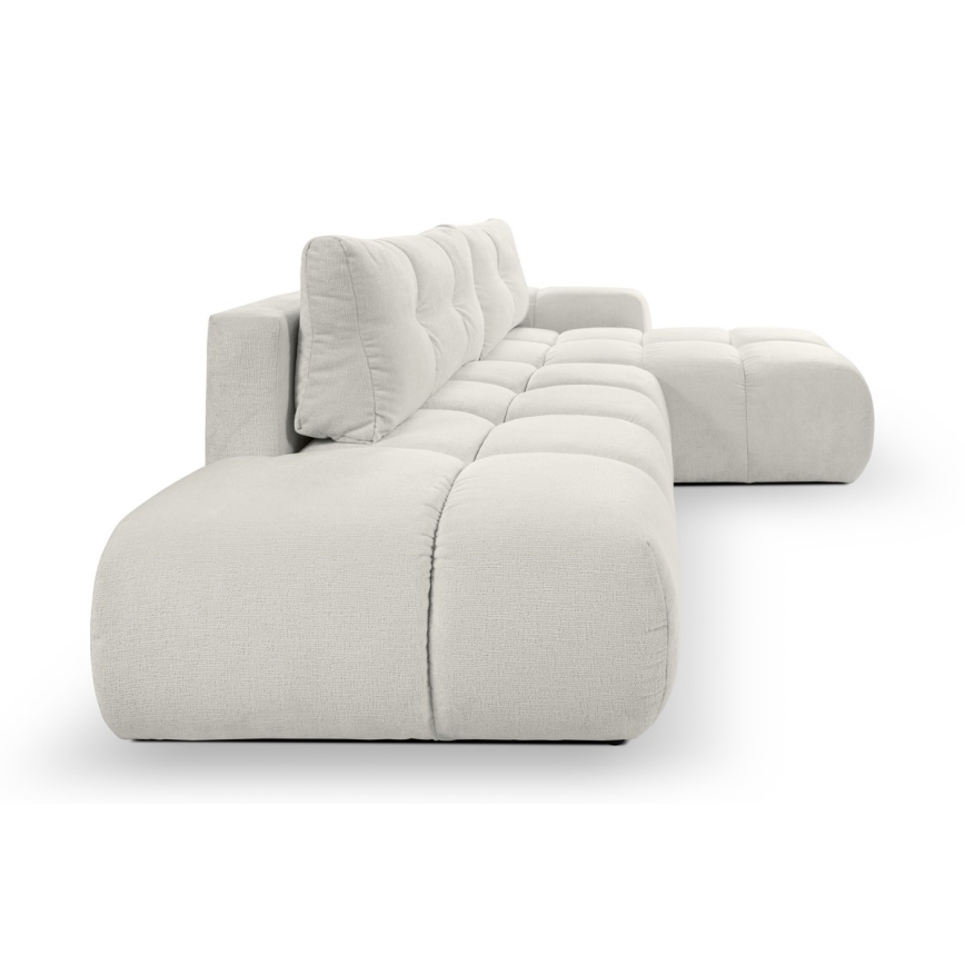 Uitschuifbare hoekbank met bekleding en opbergruimte, L-vormig, ALMADA, rechts, beige