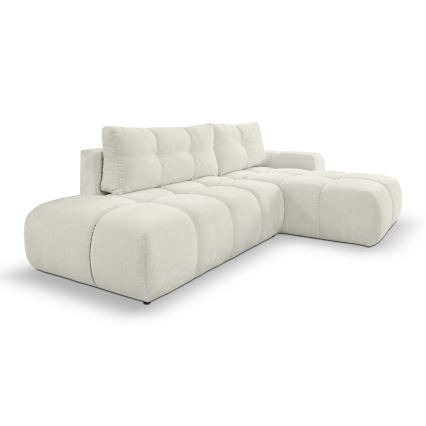 Uitschuifbare hoekbank met bekleding en opbergruimte, L-vormig, ALMADA, rechts, beige