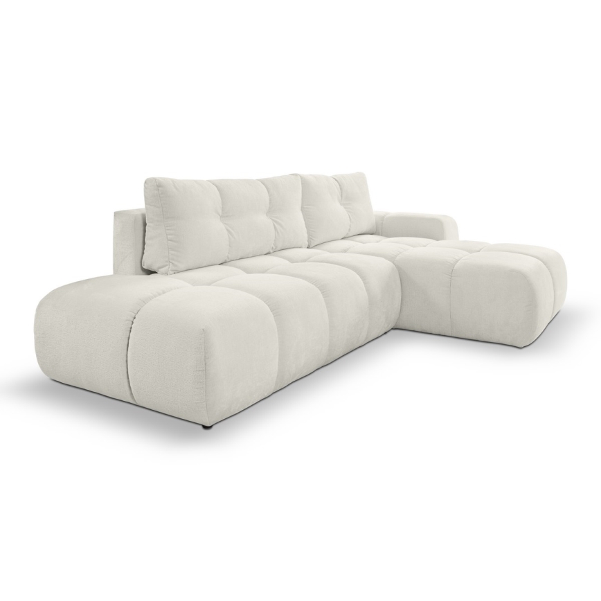 Uitschuifbare hoekbank met bekleding en opbergruimte, L-vormig, ALMADA, rechts, beige
