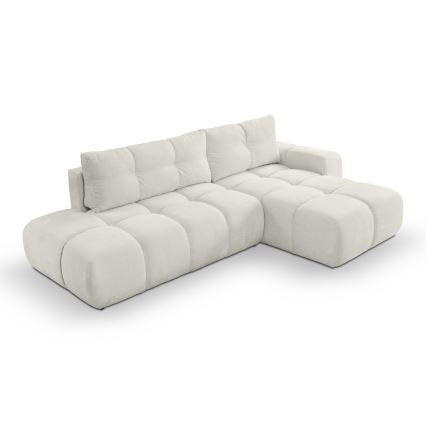 Uitschuifbare hoekbank met bekleding en opbergruimte, L-vormig, ALMADA, rechts, beige