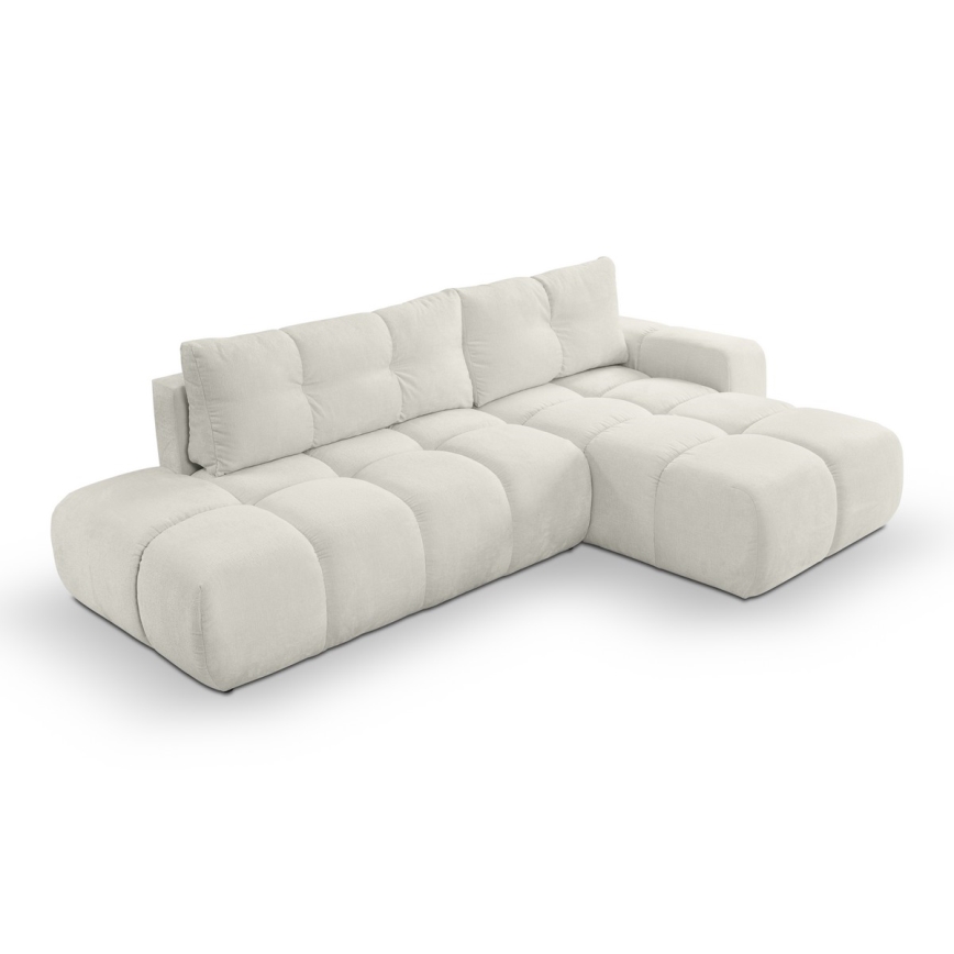 Uitschuifbare hoekbank met bekleding en opbergruimte, L-vormig, ALMADA, rechts, beige