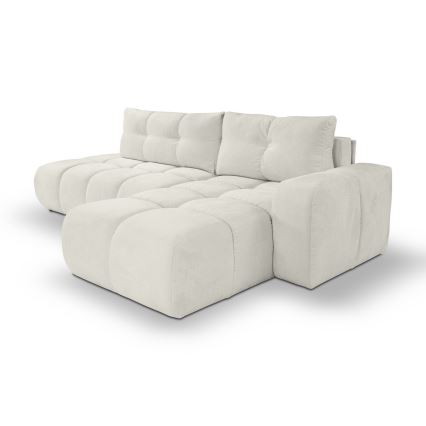 Uitschuifbare hoekbank met bekleding en opbergruimte, L-vormig, ALMADA, rechts, beige