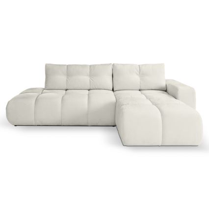 Uitschuifbare hoekbank met bekleding en opbergruimte, L-vormig, ALMADA, rechts, beige