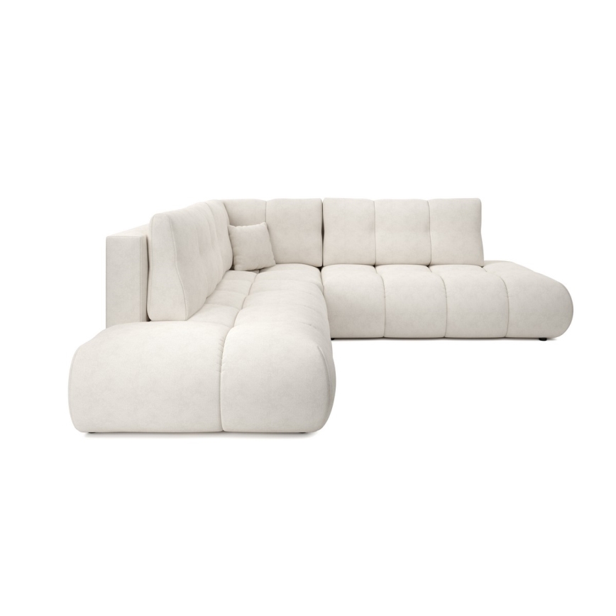 Uitschuifbare hoekbank met bekleding en opbergruimte, L-vormig, ALMADA, rechts, beige