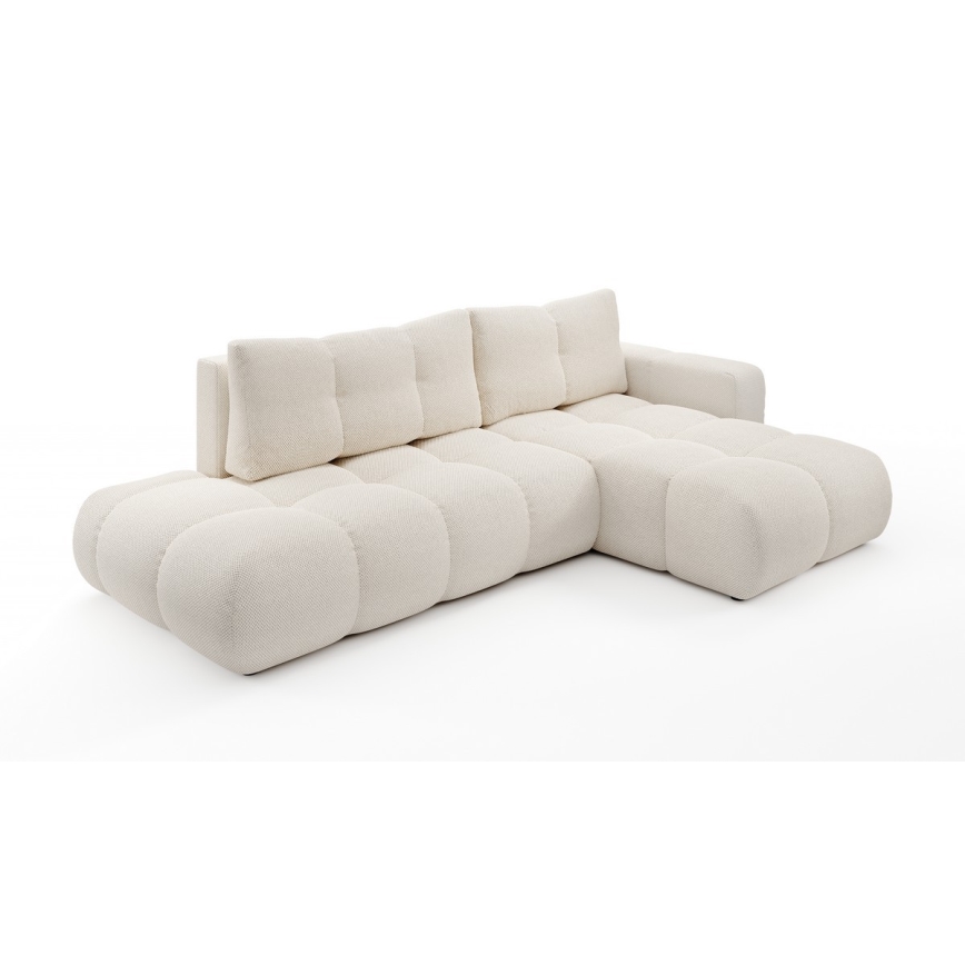 Uitschuifbare hoekbank met bekleding en opbergruimte, L-vormig, ALMADA, rechts, lichtbeige
