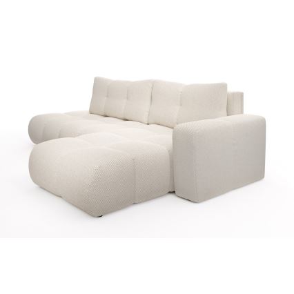 Uitschuifbare hoekbank met bekleding en opbergruimte, L-vormig, ALMADA, rechts, lichtbeige