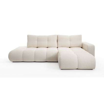 Uitschuifbare hoekbank met bekleding en opbergruimte, L-vormig, ALMADA, rechts, lichtbeige