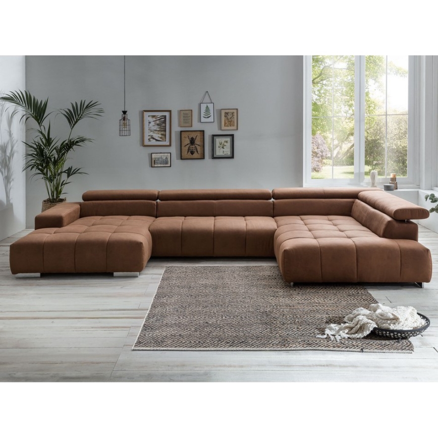 Hoekbank in U-vorm TROPEA rechts bruin