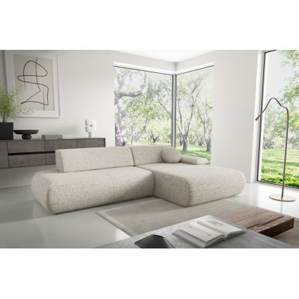 Hoekbank met slaapfunctie en opbergruimte in L-vorm PRATO rechts, beige