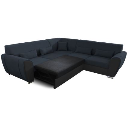 Uitklapbare hoekbank VISEU met opbergruimte, L-vorm rechts, antraciet/zwart