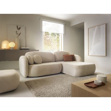Hoekbank met slaapfunctie en opbergruimte OLBIA, rechts, beige