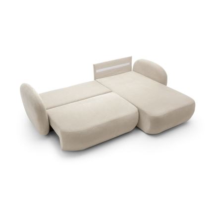 Hoekbank met slaapfunctie en opbergruimte OLBIA, rechts, beige