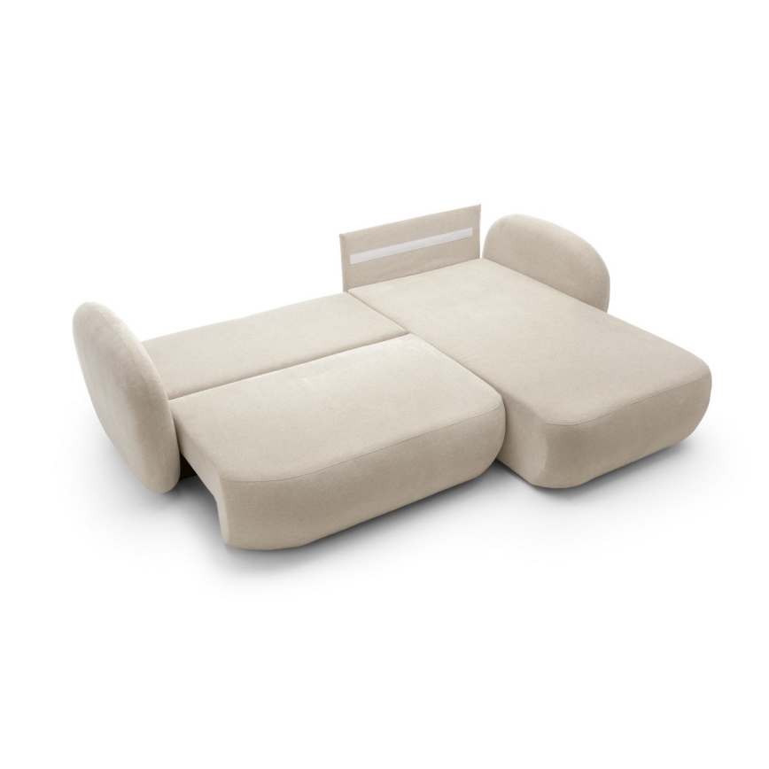 Hoekbank met slaapfunctie en opbergruimte OLBIA, rechts, beige