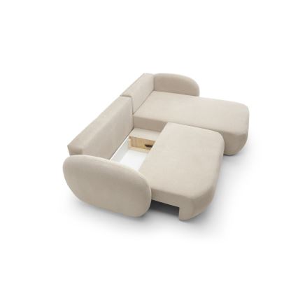 Hoekbank met slaapfunctie en opbergruimte OLBIA, rechts, beige