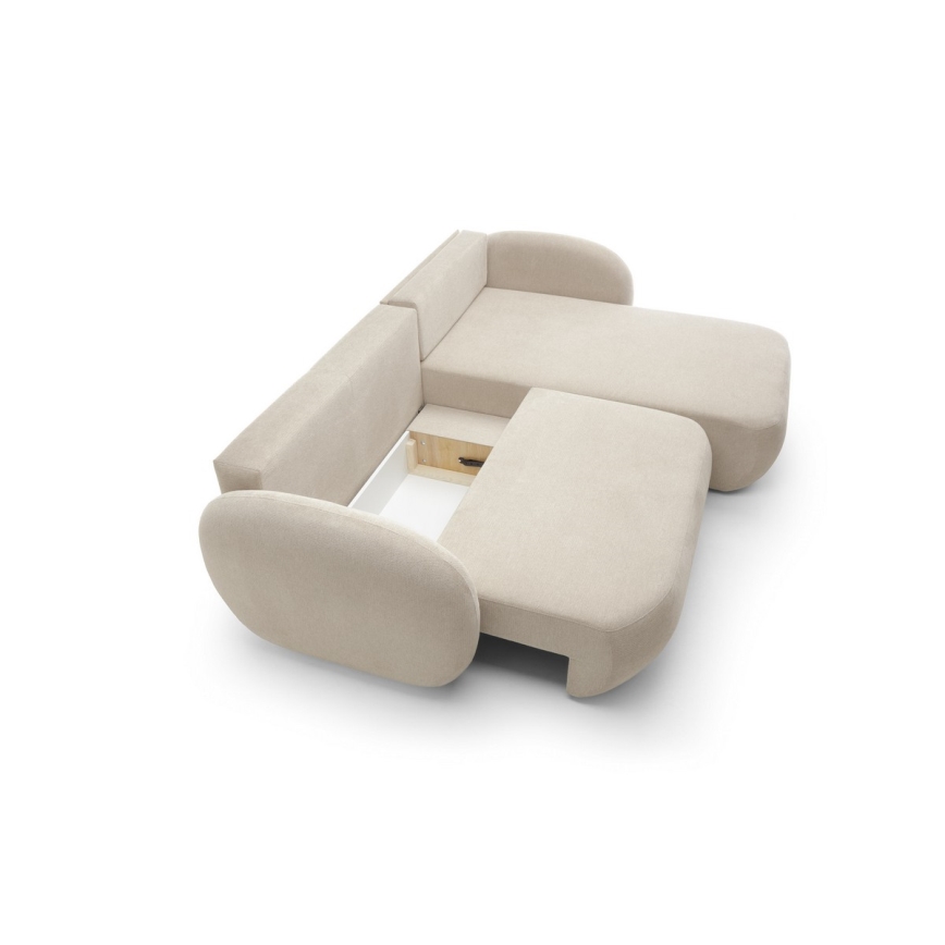 Hoekbank met slaapfunctie en opbergruimte OLBIA, rechts, beige