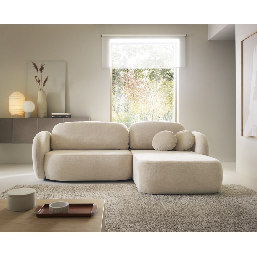 Hoekbank met slaapfunctie en opbergruimte OLBIA, rechts, beige