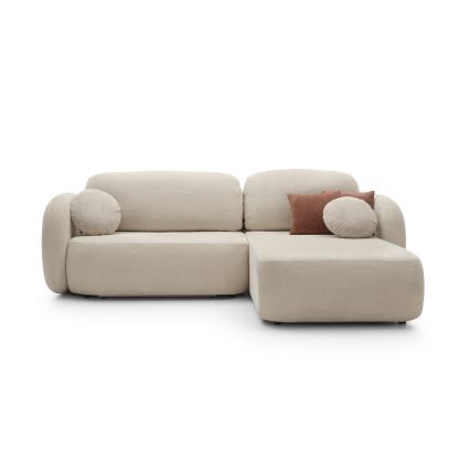 Hoekbank met slaapfunctie en opbergruimte OLBIA, rechts, beige