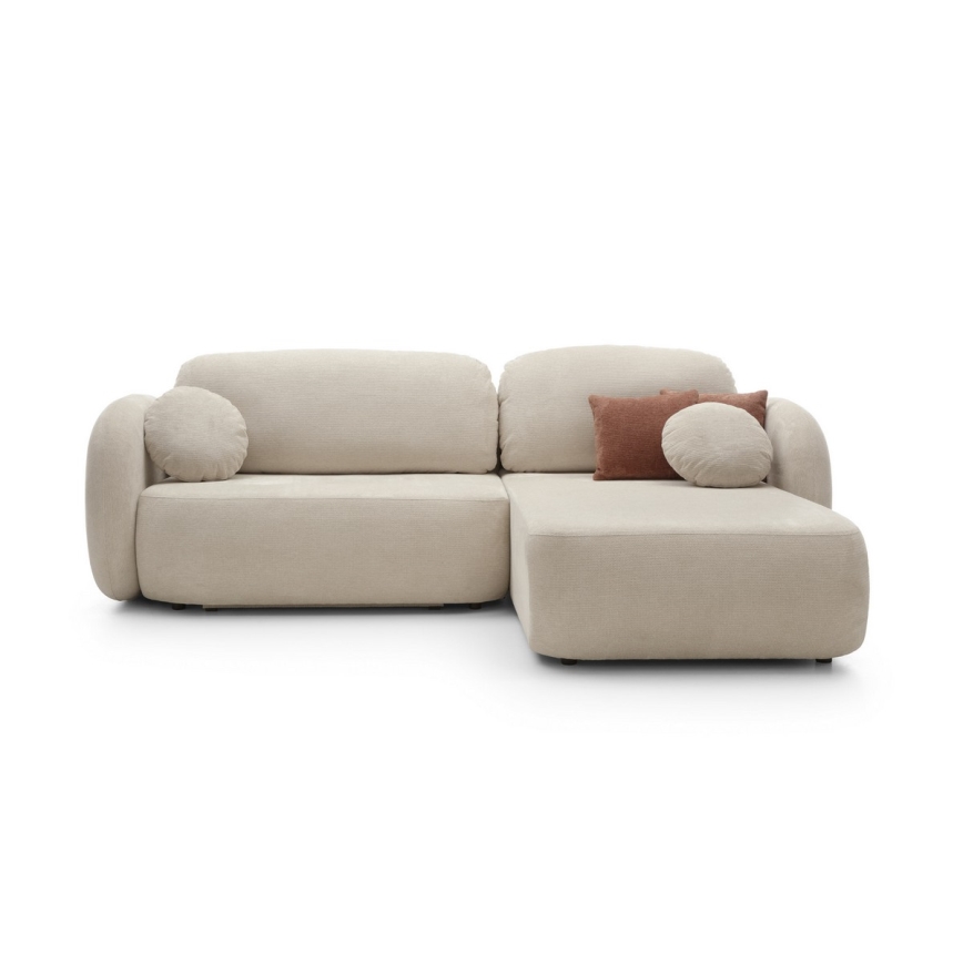 Hoekbank met slaapfunctie en opbergruimte OLBIA, rechts, beige