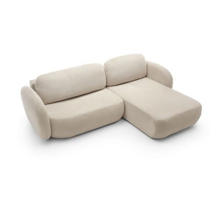 Hoekbank met slaapfunctie en opbergruimte OLBIA, rechts, beige
