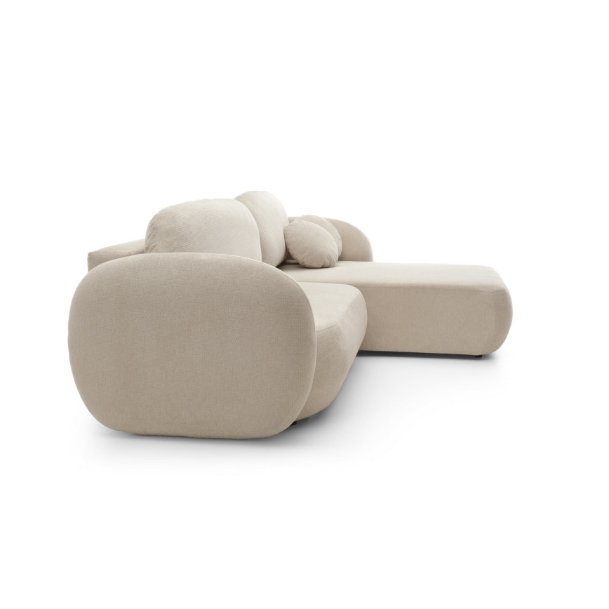 Hoekbank met slaapfunctie en opbergruimte OLBIA, rechts, beige