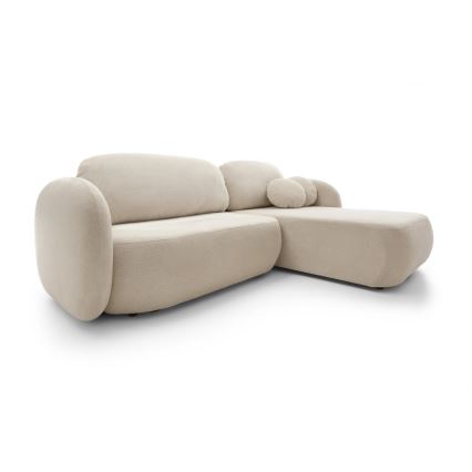 Hoekbank met slaapfunctie en opbergruimte OLBIA, rechts, beige