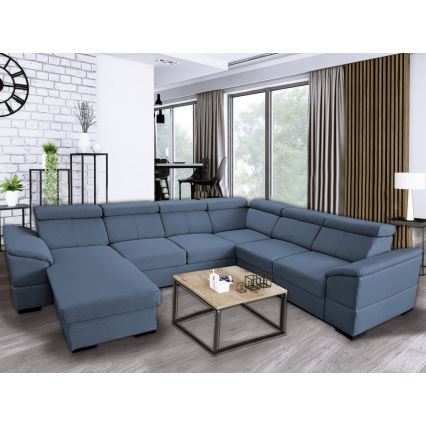 U-vormige slaapbank met universele hoek en opbergruimte GRANADA blauw