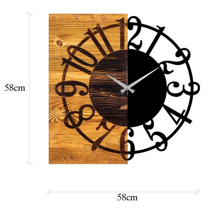 Horloge murale 58x58 cm 1xAA bois/métal