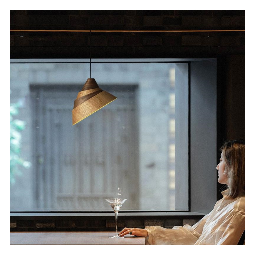 Houten hanglamp aan snoer – 1xE27/60W/230V, Ø 33 cm, massief eiken/walnoot/rubberhout