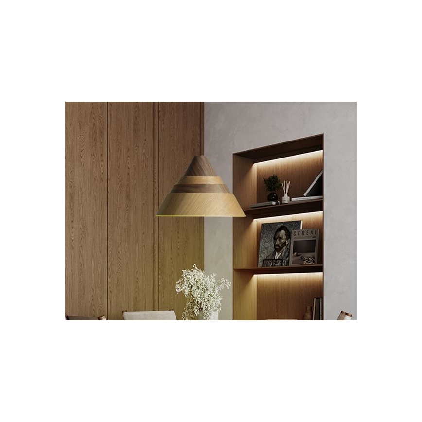 Houten hanglamp aan snoer – 1xE27/60W/230V, Ø 33 cm, massief eiken/walnoot/rubberhout