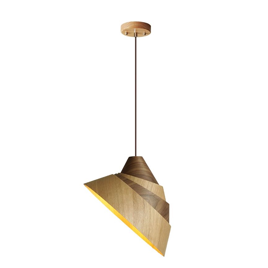 Houten hanglamp aan snoer – 1xE27/60W/230V, Ø 33 cm, massief eiken/walnoot/rubberhout