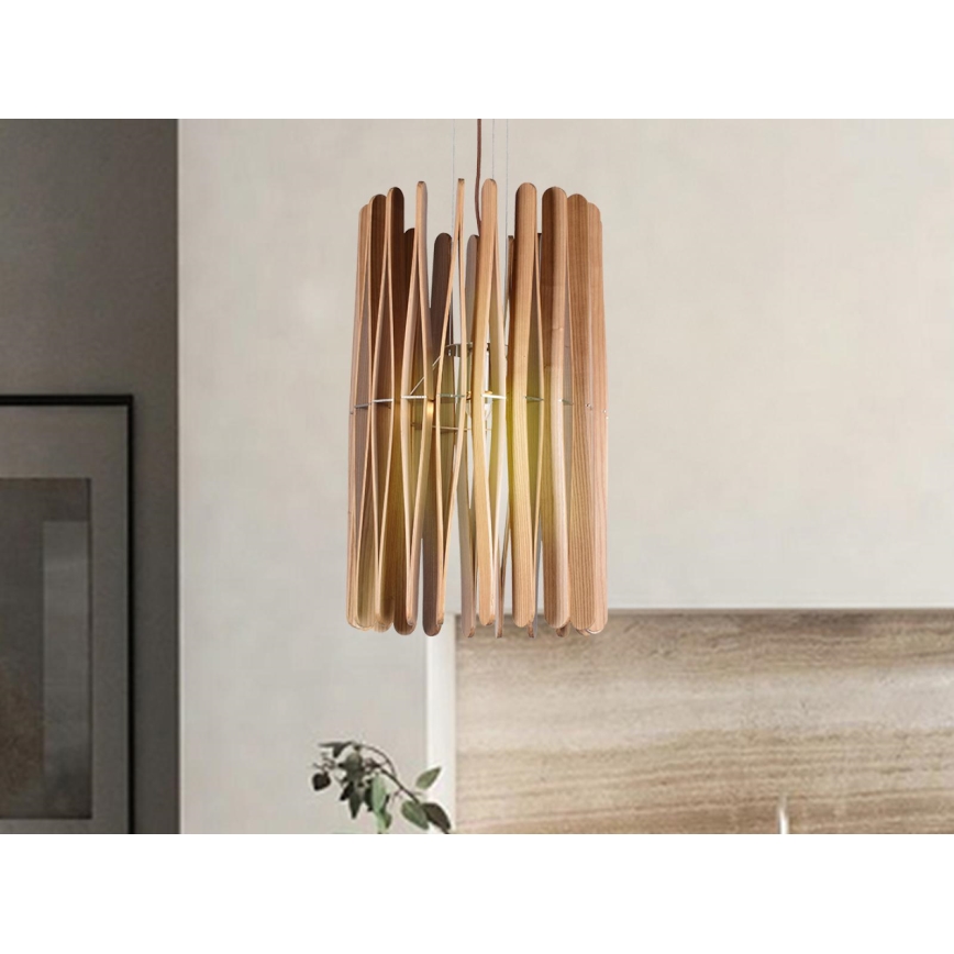 Houten hanglamp aan snoer 1xE27/60W/230V Ø 38 cm massief/essen/rubberhout