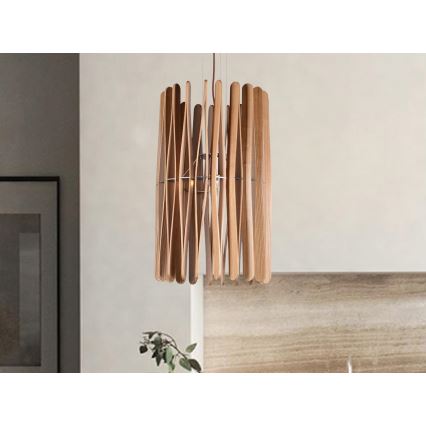 Houten hanglamp aan snoer 1xE27/60W/230V Ø 38 cm massief/essen/rubberhout