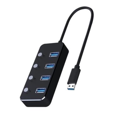 Hub USB avec interrupteurs 4xUSB-A 3.0 noir