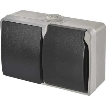 Huis schakelaar afwisselend nr. 6 met stopcontact 250V/16A IP44 grijs