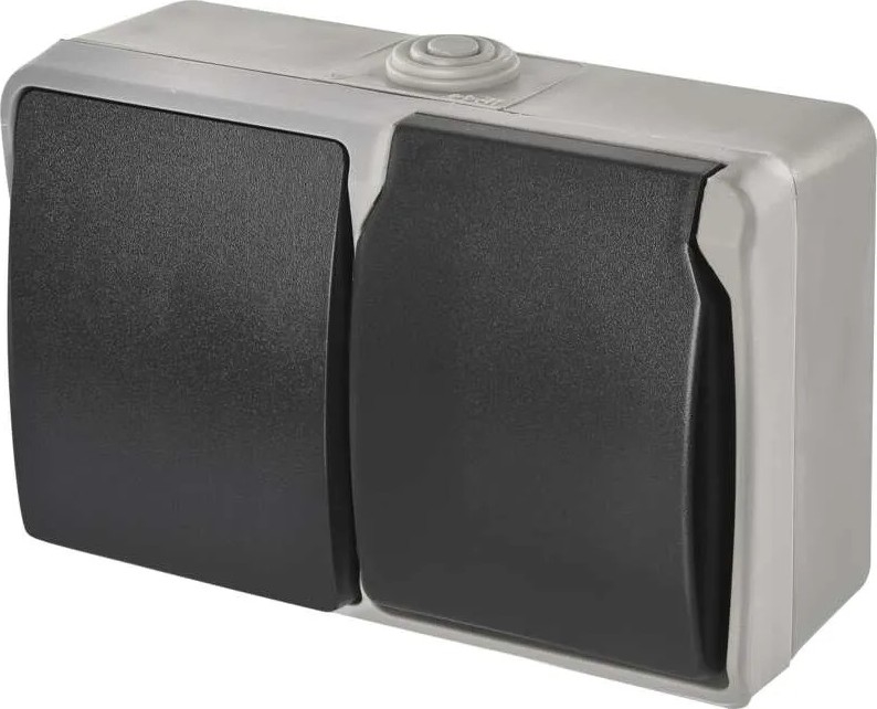 Huis schakelaar afwisselend nr. 6 met stopcontact 250V/16A IP44 grijs
