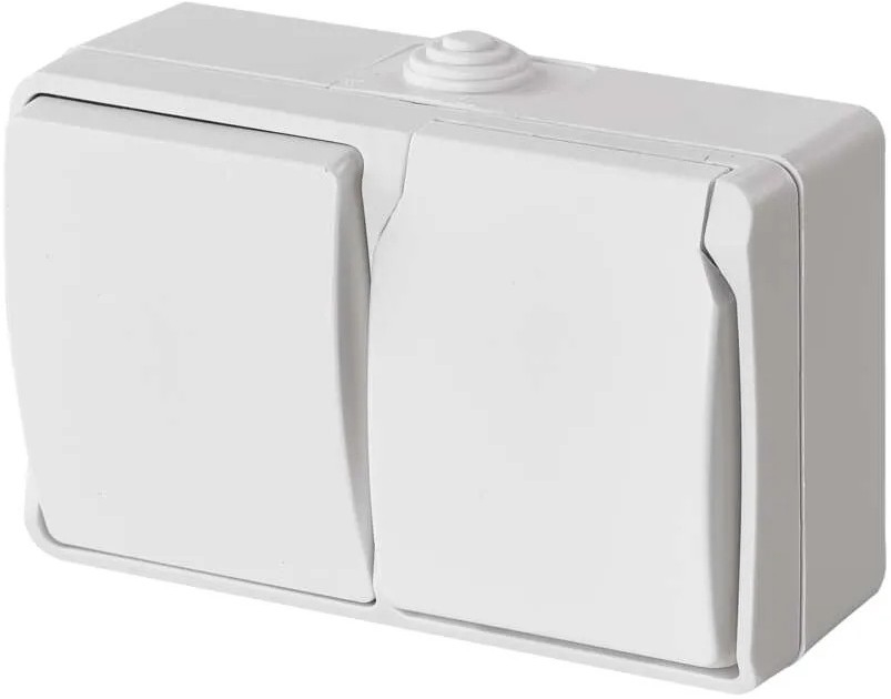 Huis schakelaar afwisselend nr. 6 met stopcontact 250V/16A IP44 wit
