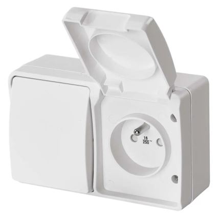 Huis schakelaar afwisselend nr. 6 met stopcontact 250V/16A IP44 wit