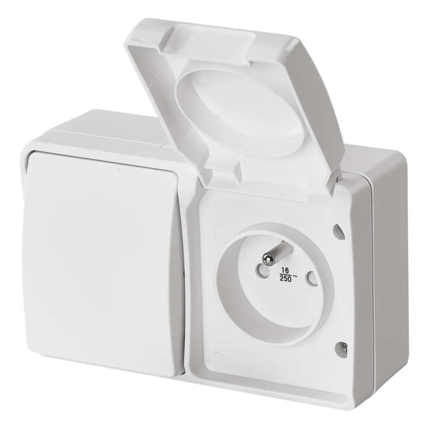 Huis schakelaar afwisselend nr. 6 met stopcontact 250V/16A IP44 wit