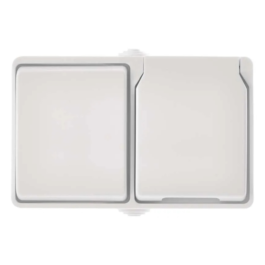 Huis schakelaar afwisselend nr. 6 met stopcontact 250V/16A IP44 wit