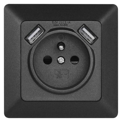 Huis stopcontact met USB 250V/16A antraciet